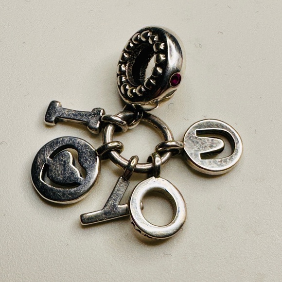 S925 ALE Pandora I Love ❤️ YOU Dangle Charm - Sterling Silver, Red Stone UV Glow - Picture 5 of 5